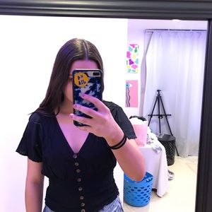 button up navy blue blouse